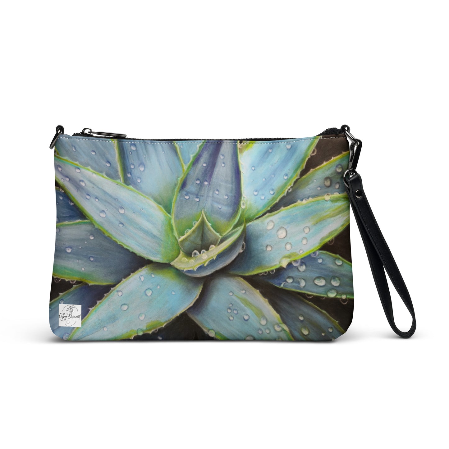 Crossbody Bag - Desert Jewel, Vibrant Agave Plant with Dew Drops, Artwork by Cathy Dement, Interchangeable Wrist Strap