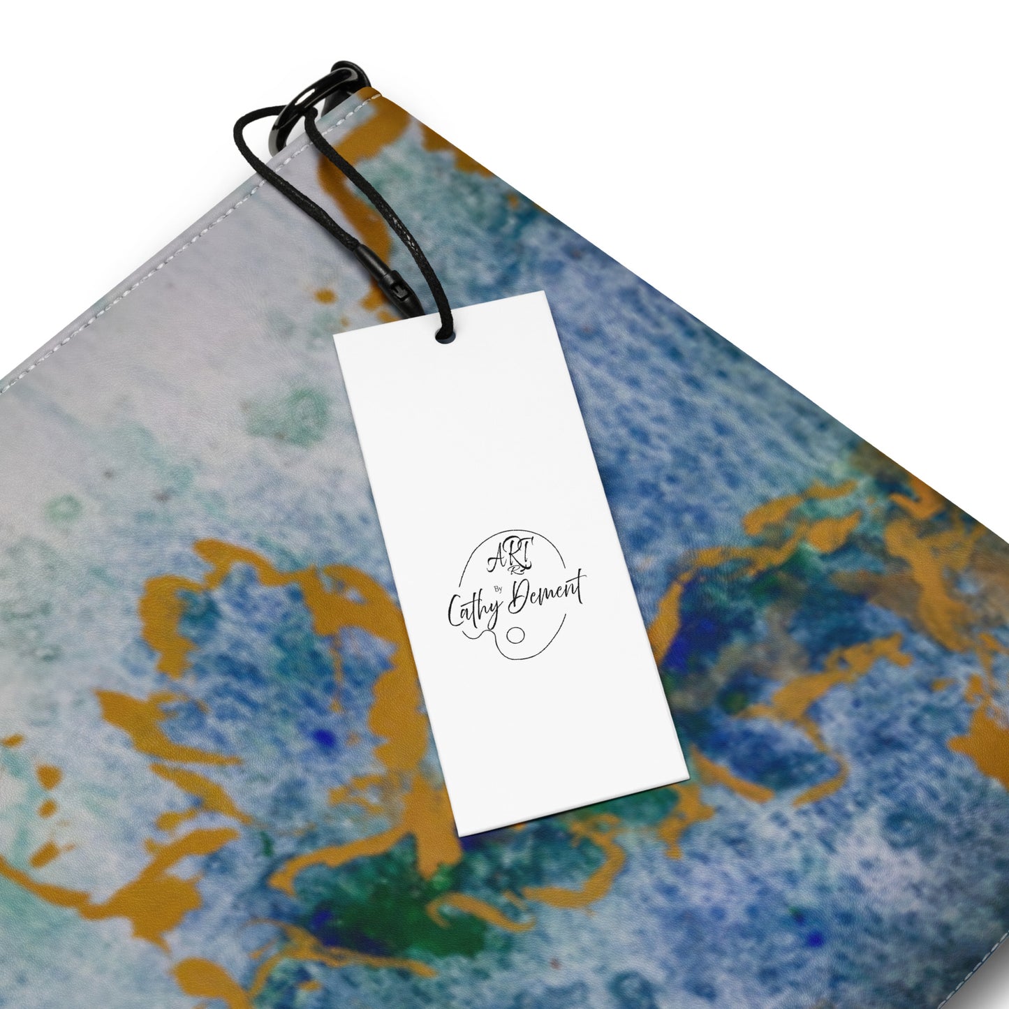 Crossbody Bag - Celestial Dreamscape, Abstract Watercolor in Blue, Green, and Gold by Cathy Dement, Faux Leather, Interchangeable Wrist Strap