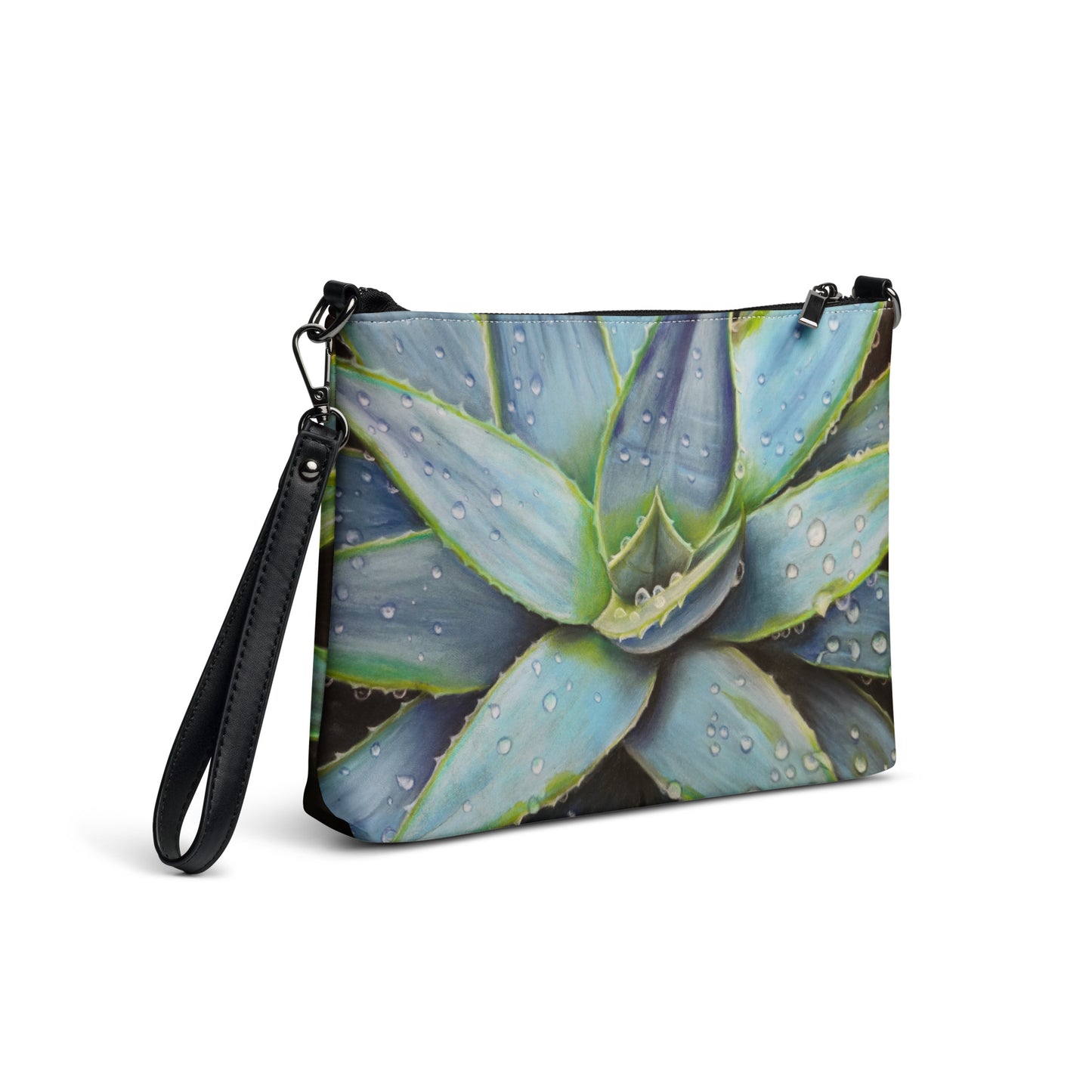 Crossbody Bag - Desert Jewel, Vibrant Agave Plant with Dew Drops, Artwork by Cathy Dement, Interchangeable Wrist Strap