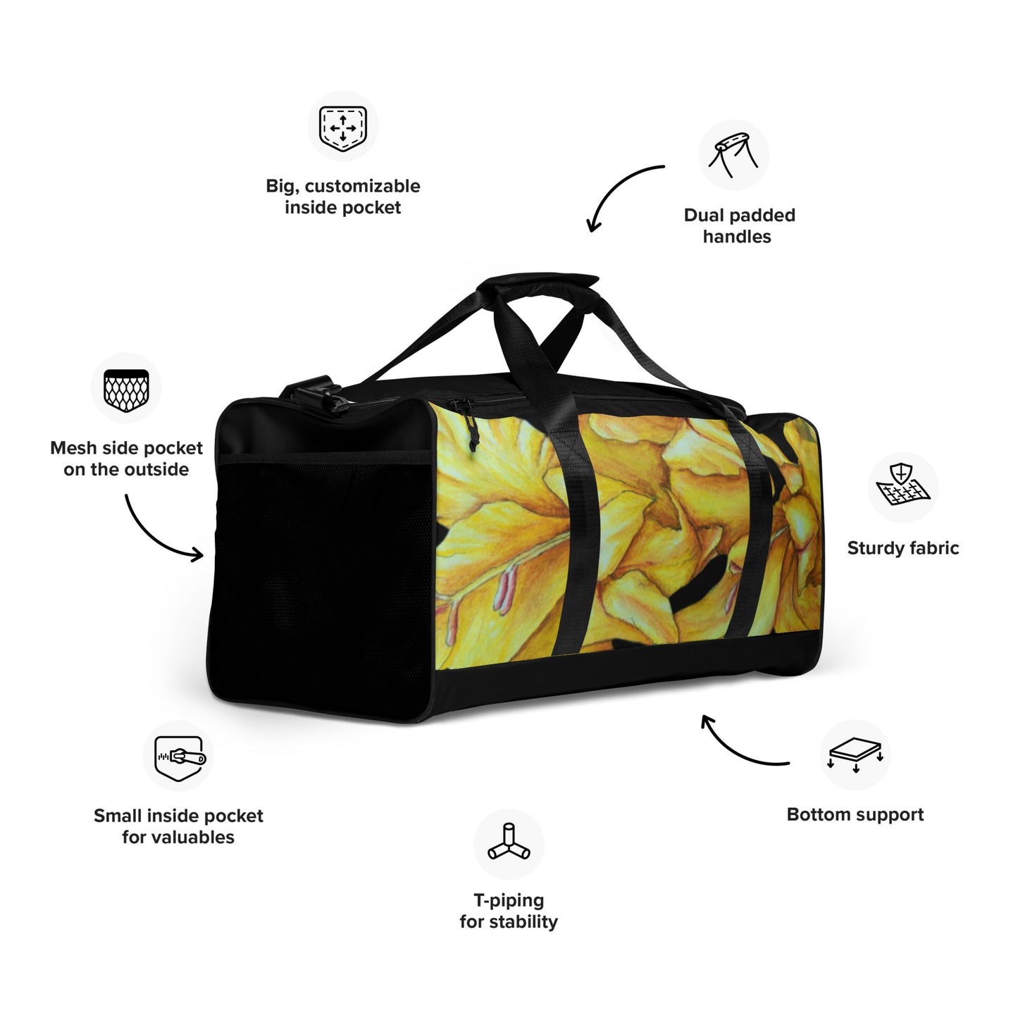 Duffle bag - Sunny Blooms: Yellow Gladiola Floral Artwork Design