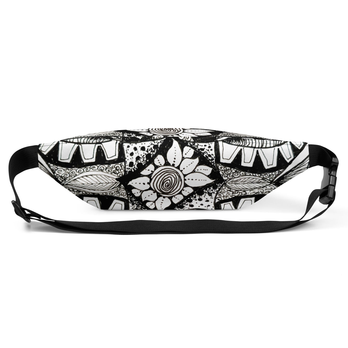 Fanny Pack: Zen-dala, Monochrome Floral Artwork Design, Belt Bag by Cathy Dement