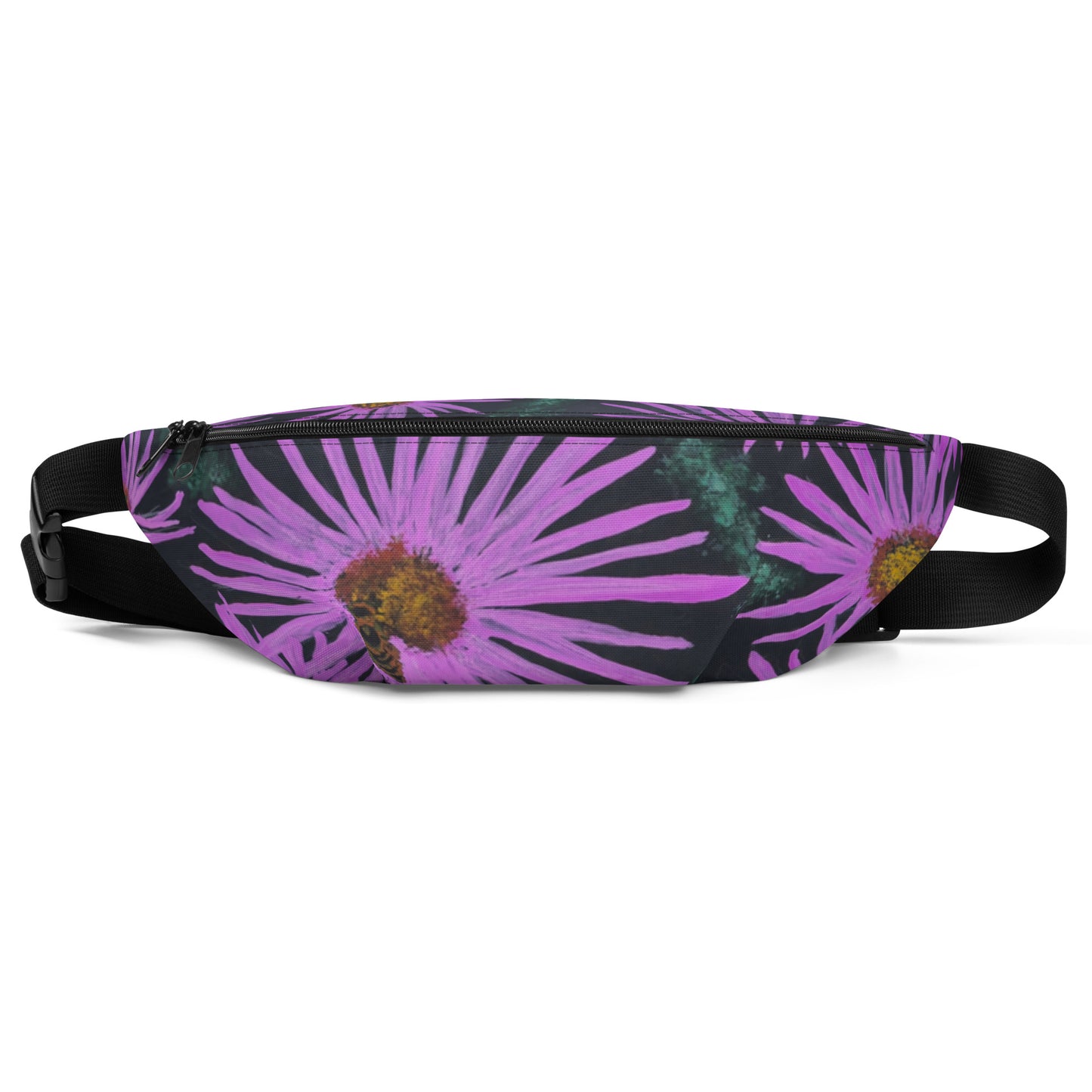 Purple Flower and Bee Belt Bag - Floral Design Fanny Pack by Cathy Dement, Water-Resistant