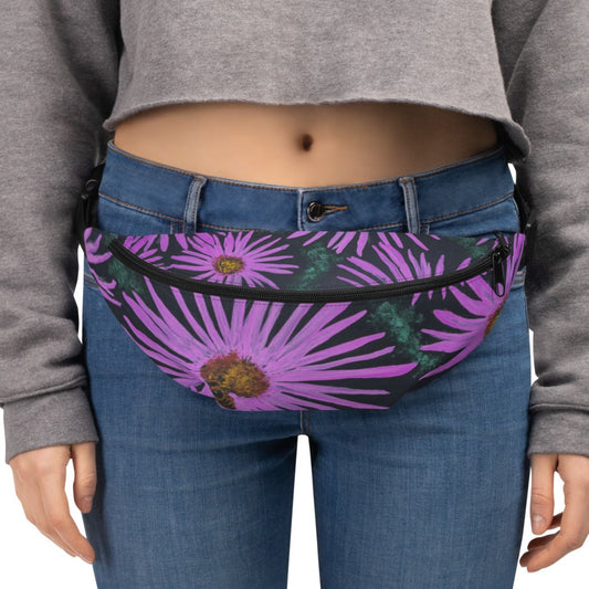 Purple Flower and Bee Belt Bag - Floral Design Fanny Pack by Cathy Dement, Water-Resistant