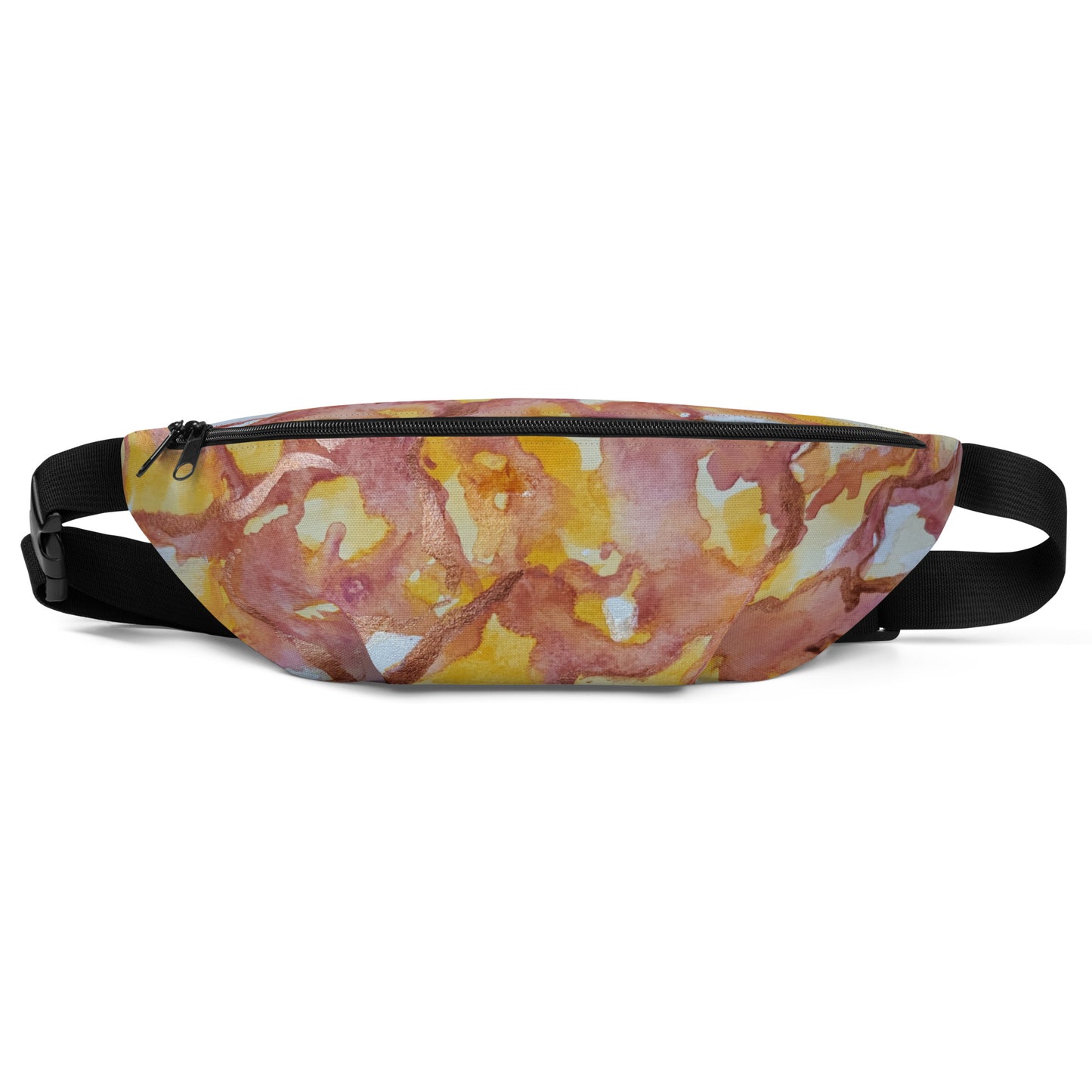 Sunset Veil Abstract Fanny Pack - Red and Gold Artwork Design, Water-Resistant Belt Bag