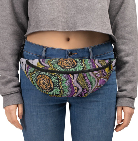 Zen Floral Bliss Fanny Pack - Zentangle Design, Water-Resistant Belt Bag by Cathy Dement