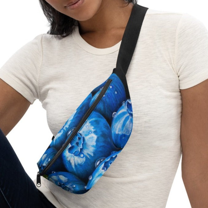 Berry Bliss Fanny Pack - Blueberries with Water Droplets, Waist Bag/Belt Bag, Artwork by Cathy Dement