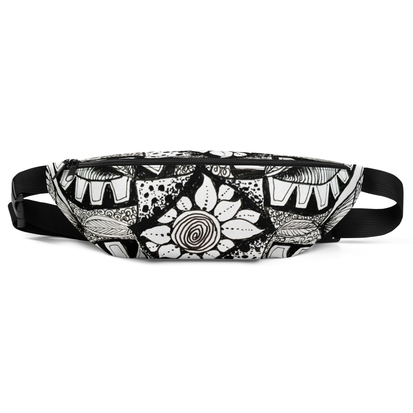 Fanny Pack: Zen-dala, Monochrome Floral Artwork Design, Belt Bag by Cathy Dement