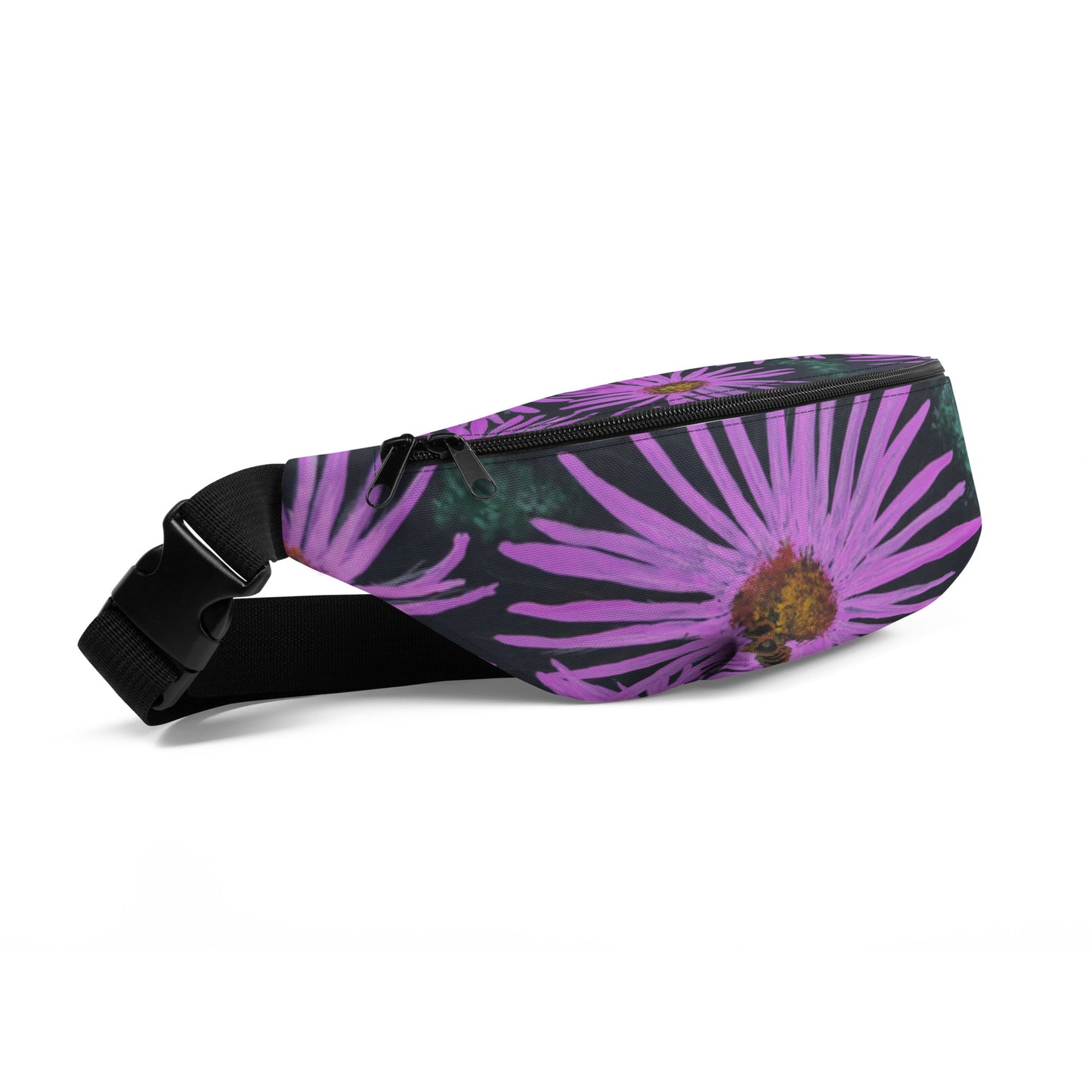 Purple Flower and Bee Belt Bag - Floral Design Fanny Pack by Cathy Dement, Water-Resistant