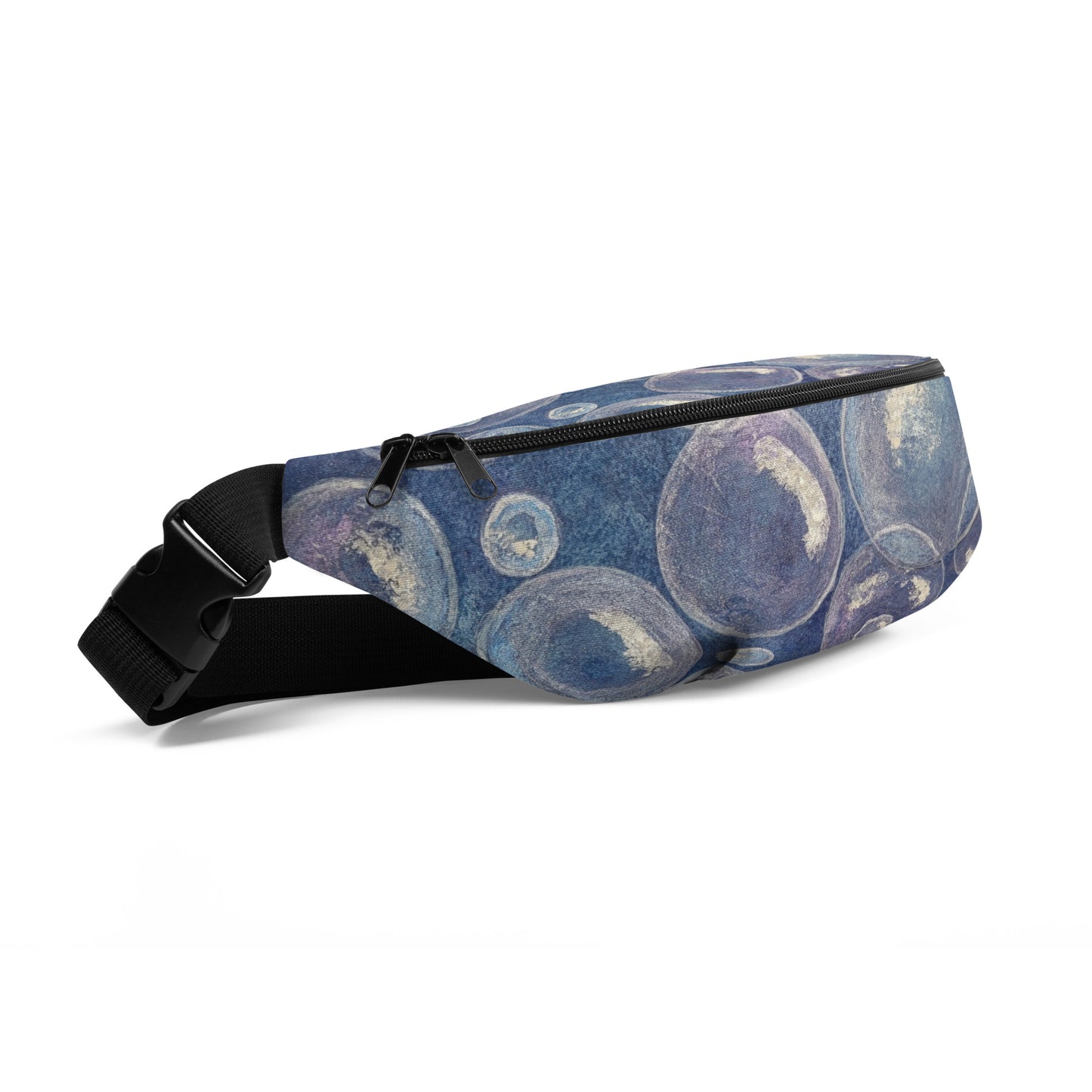 Fanny Pack Waist Bag - Tranquil Reflections: Blue and White Reflective Bubbles