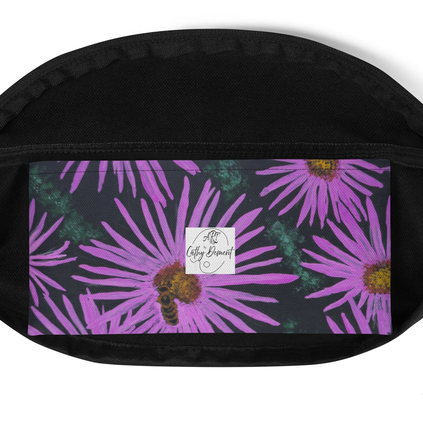 Purple Flower and Bee Belt Bag - Floral Design Fanny Pack by Cathy Dement, Water-Resistant