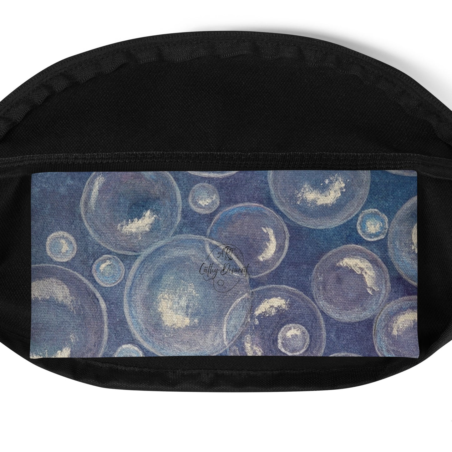 Fanny Pack Waist Bag - Tranquil Reflections: Blue and White Reflective Bubbles