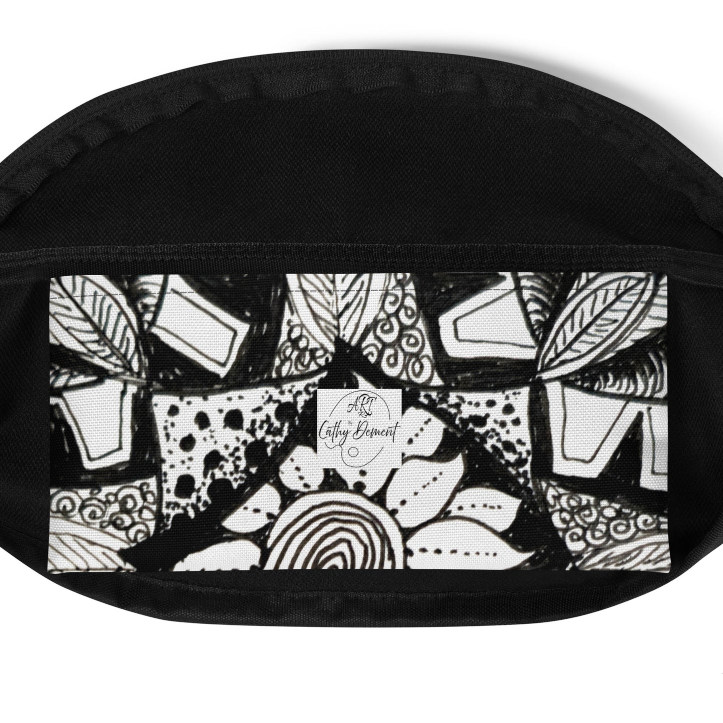 Fanny Pack: Zen-dala, Monochrome Floral Artwork Design, Belt Bag by Cathy Dement