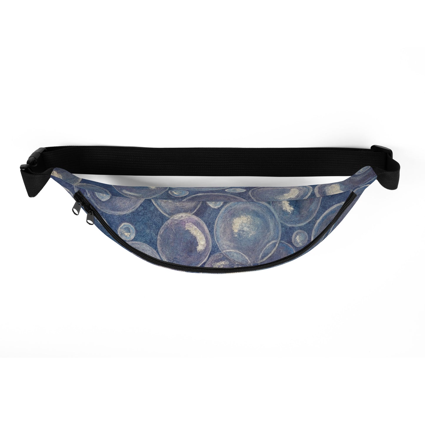 Fanny Pack Waist Bag - Tranquil Reflections: Blue and White Reflective Bubbles