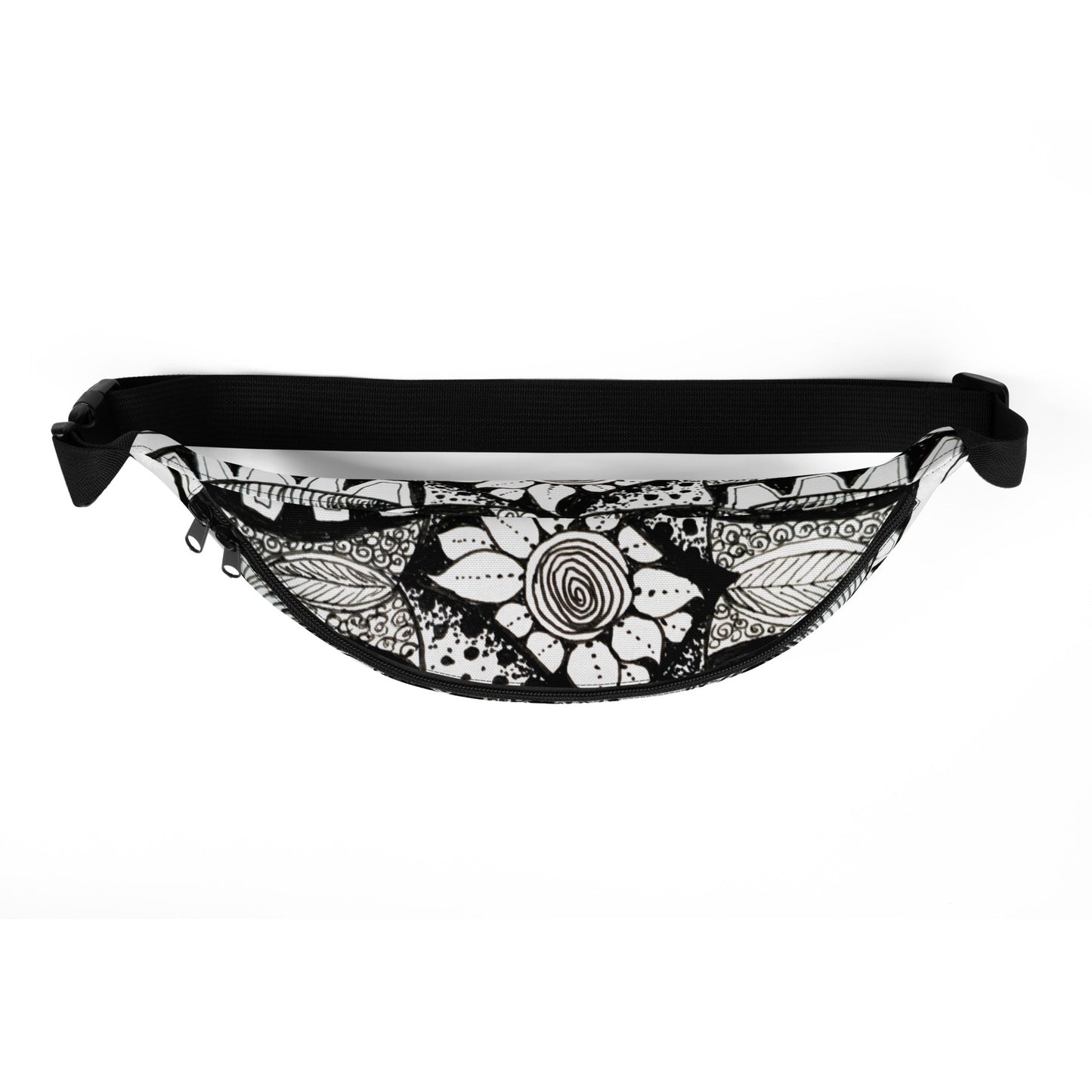 Fanny Pack: Zen-dala, Monochrome Floral Artwork Design, Belt Bag by Cathy Dement