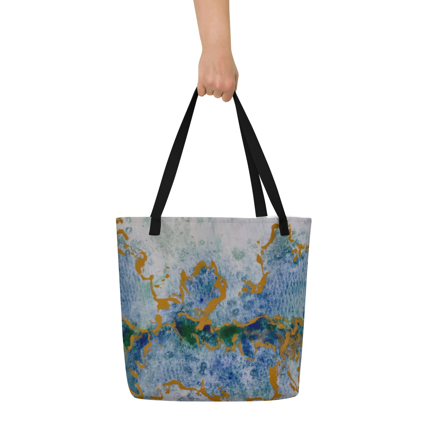 Celestial Dreamscape Tote: Abstract Artwork Design - Blue, Green, and Gold Carryall!