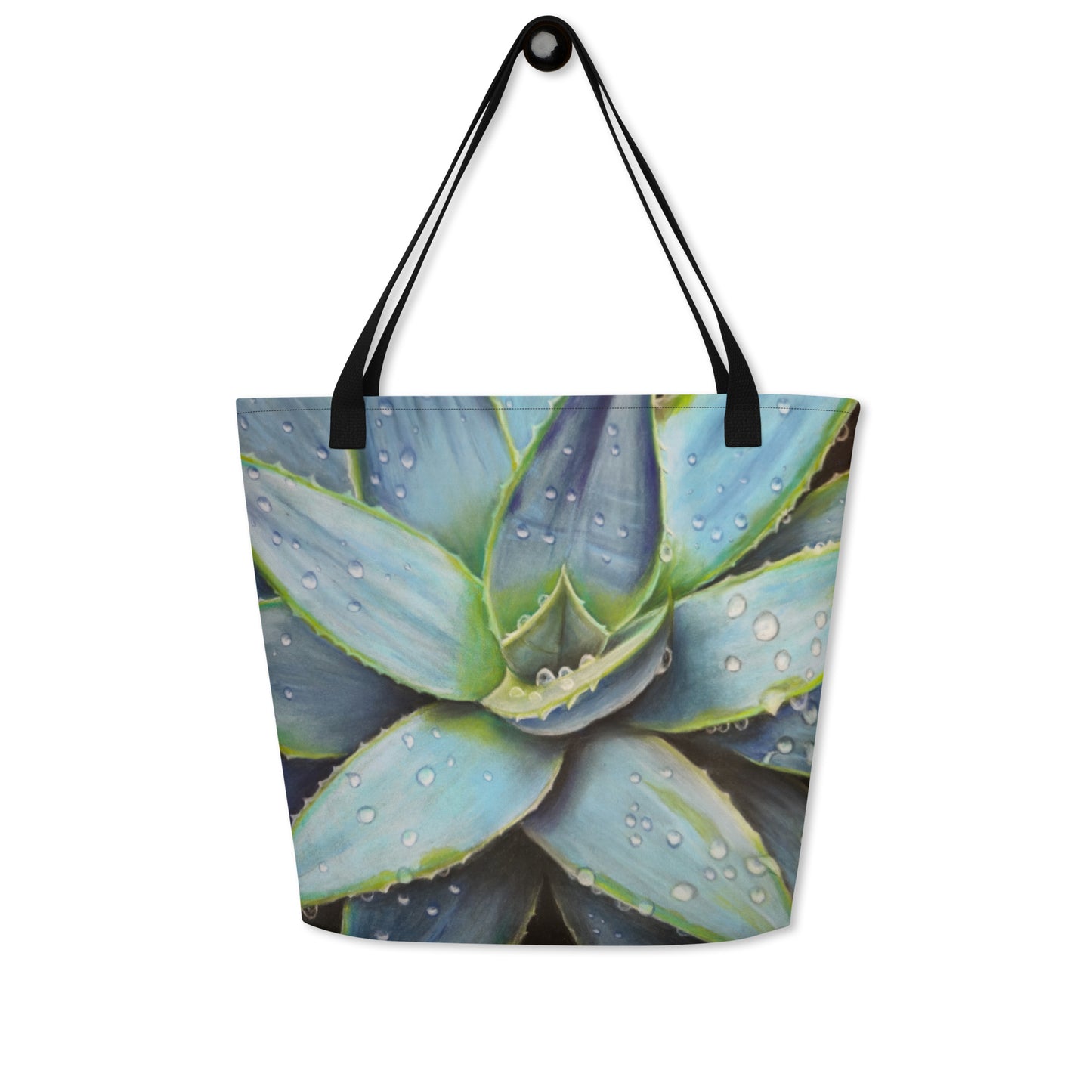 Desert Jewel Tote Bag with Pocket - Vibrant Agave Plant with Dew Drops Artwork by Cathy Dement