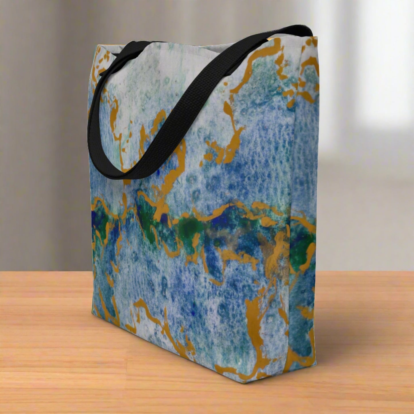 Celestial Dreamscape Tote: Abstract Artwork Design - Blue, Green, and Gold Carryall!