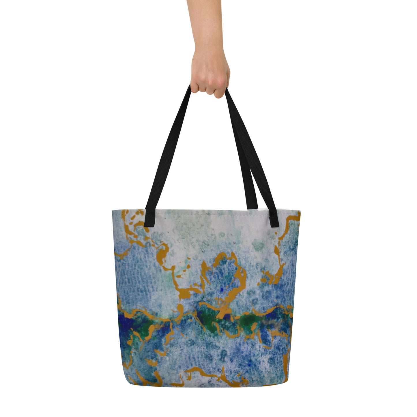 Celestial Dreamscape Tote: Abstract Artwork Design - Blue, Green, and Gold Carryall!