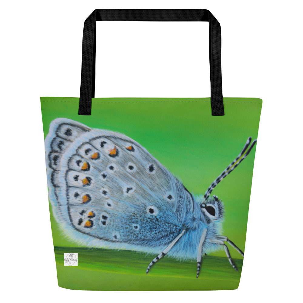 Tote Bag With Pocket - Gossamer Blue, Karner Blue Butterfly Artwork