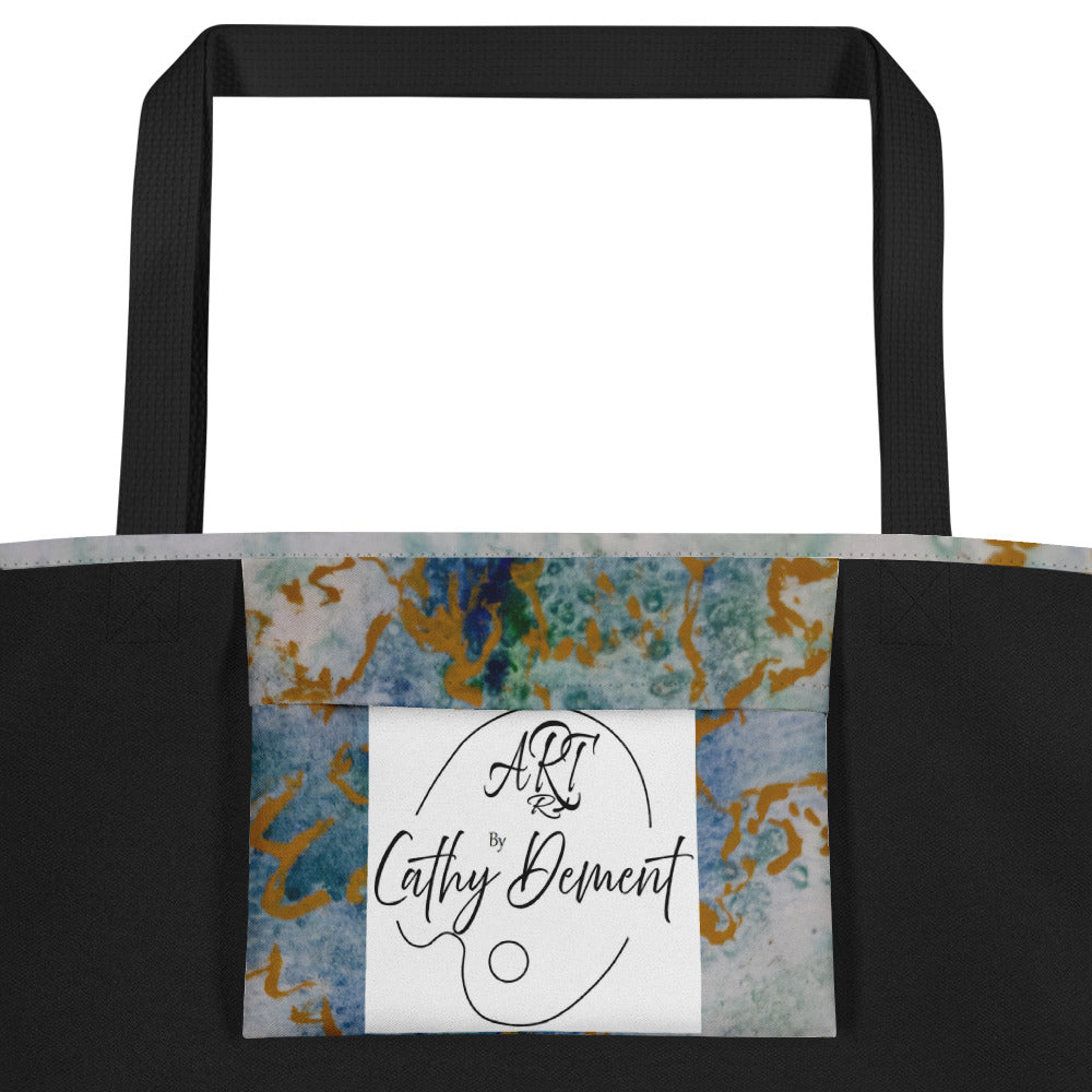 Celestial Dreamscape Tote: Abstract Artwork Design - Blue, Green, and Gold Carryall!