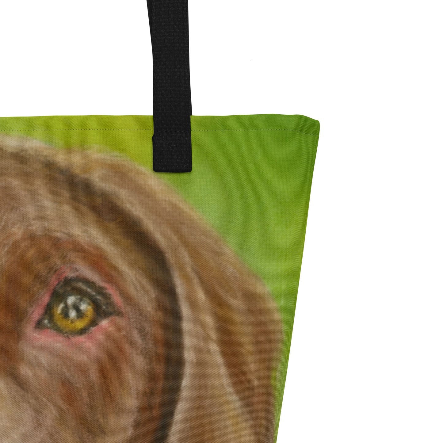 Tote Bag With Pocket: Chocolate Lab Dog Portrait Artwork By Cathy Dement