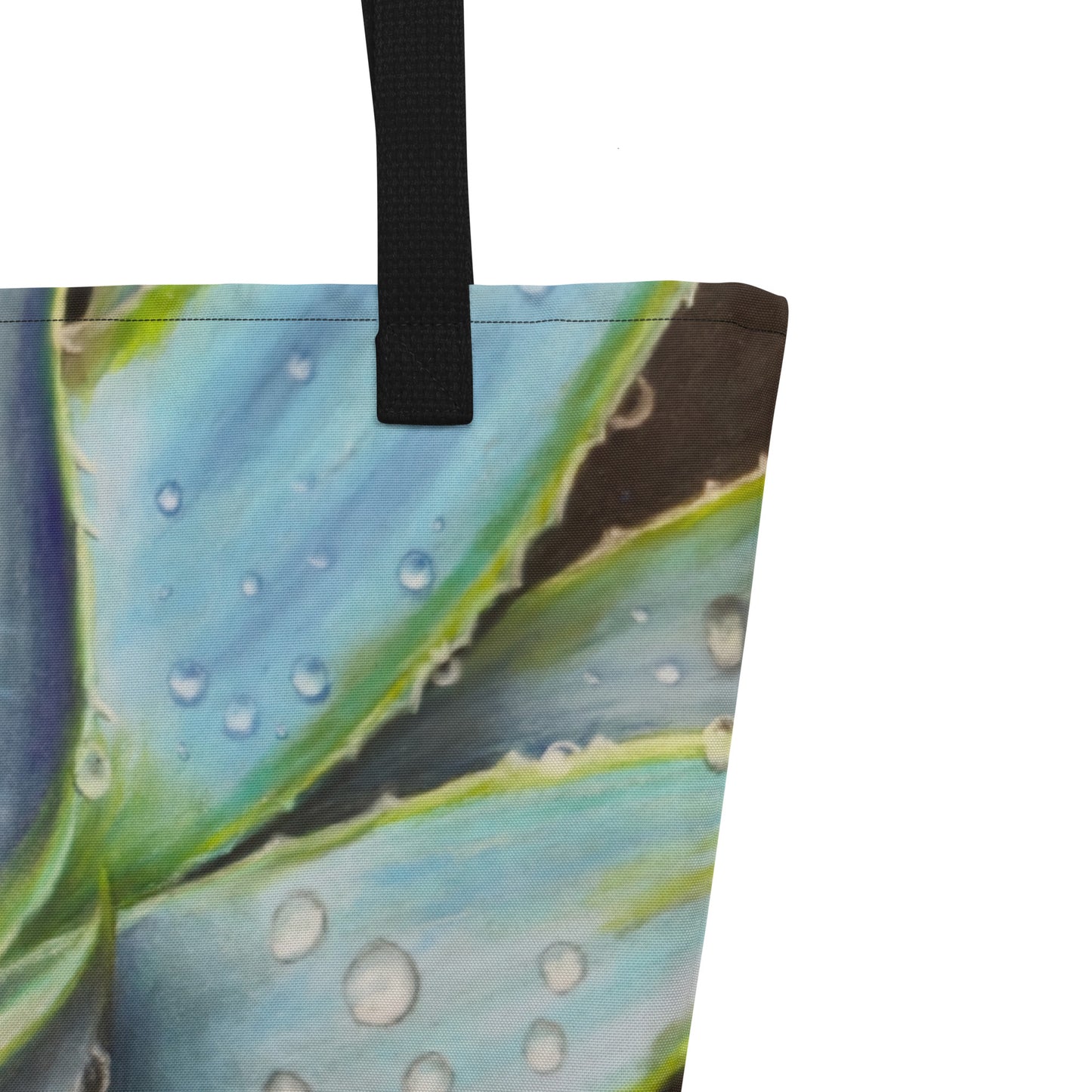 Desert Jewel Tote Bag with Pocket - Vibrant Agave Plant with Dew Drops Artwork by Cathy Dement