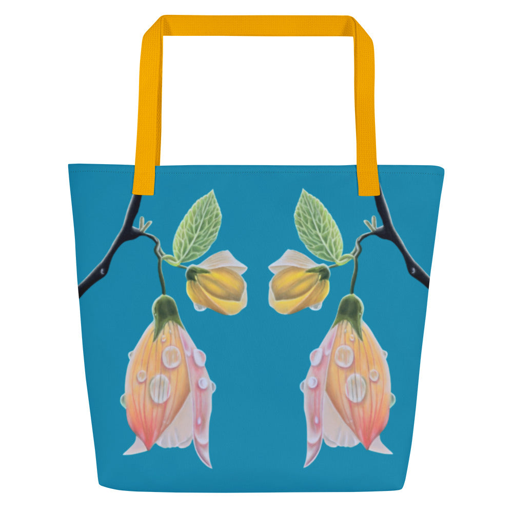 Tote Bag with Pocket - Tickled Pink, Colorful Abutilon Flower Artwork