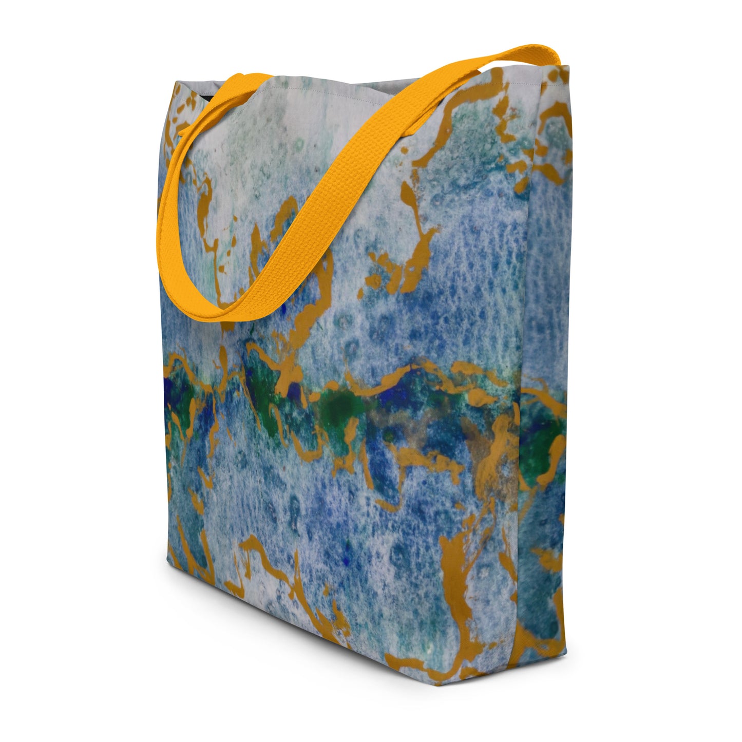 Celestial Dreamscape Tote: Abstract Artwork Design - Blue, Green, and Gold Carryall!