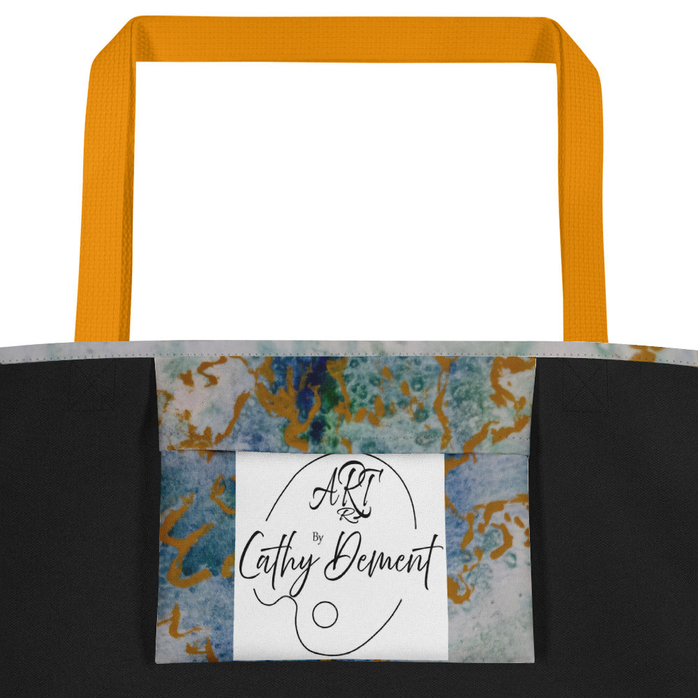 Celestial Dreamscape Tote: Abstract Artwork Design - Blue, Green, and Gold Carryall!