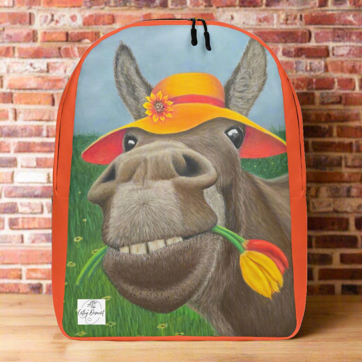 Minimalist Backpack: The Tulip Thief Whimsical Donkey In Floppy Hat Artwork