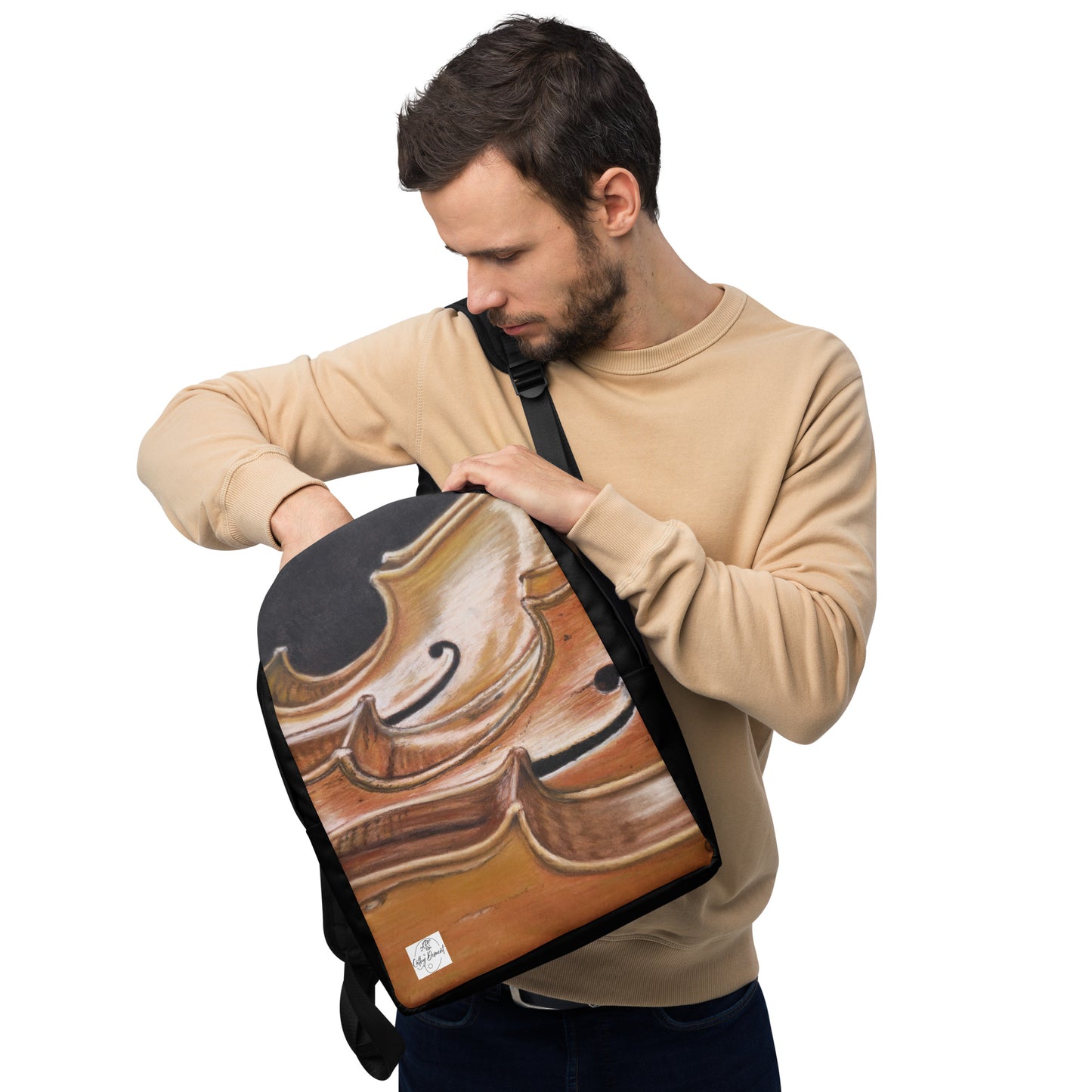 Harmonious Melodies Minimalist Backpack - Cello Trio Musical Instrument Artwork, Back To School, Laptop Bag