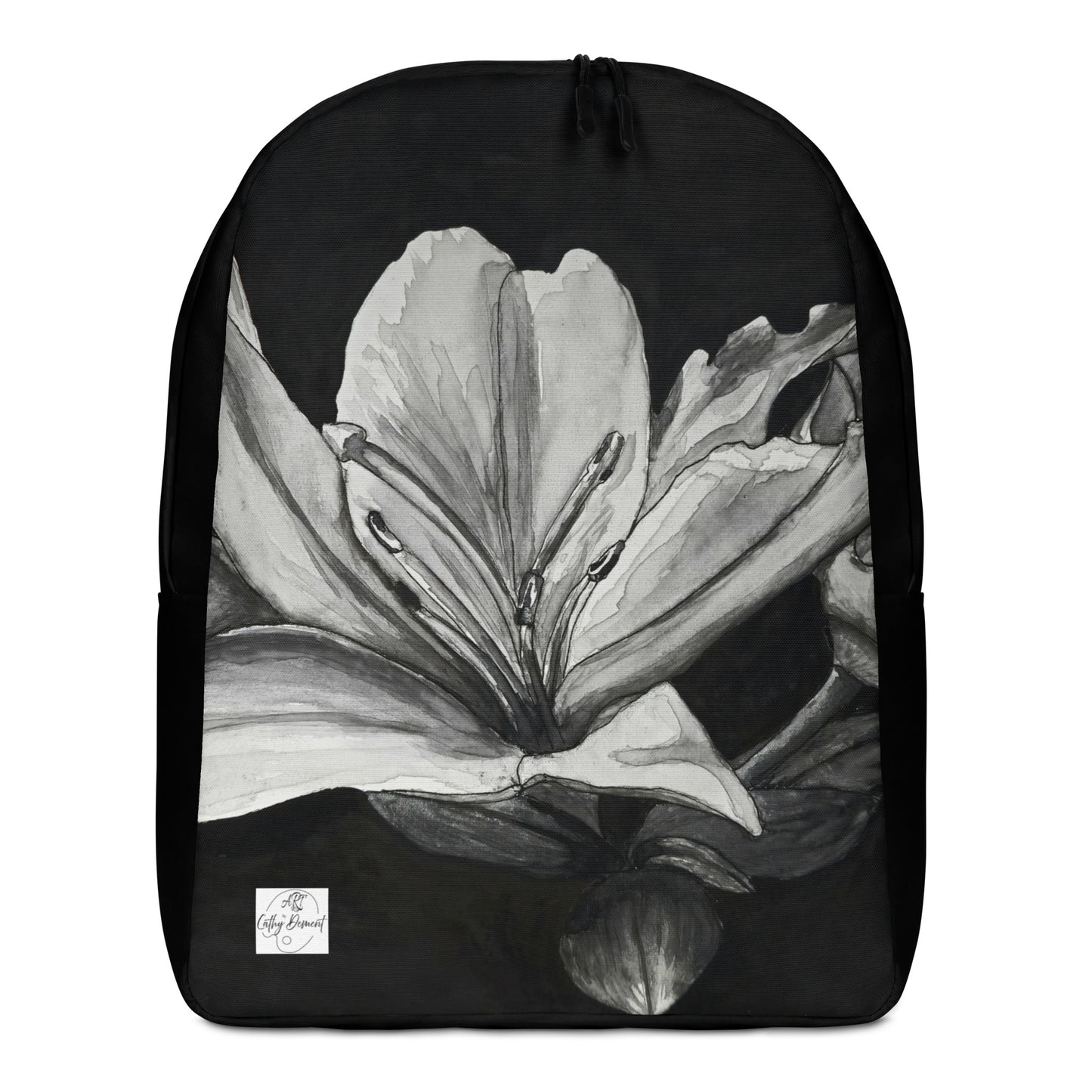 Floral Elegance: Lily Artwork Design Minimalist Black And White Backpack