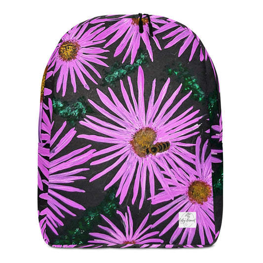 Backpack  - Purple Aster Flowers with Bee Artwork, Floral Art Design Bag