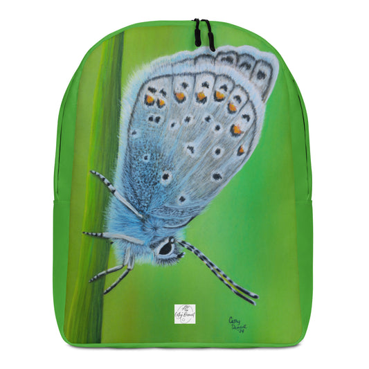 Minimalist Backpack - Gossamer Blue - Karner Blue Butterfly Artwork by Cathy Dement, Wearable Art Bag