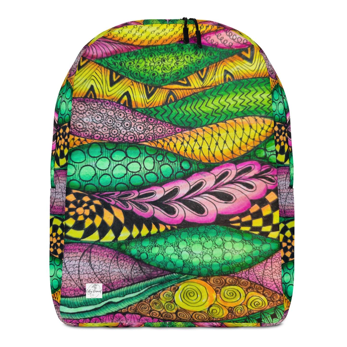 Minimalist Backpack - Zen Bloom, Colorful Zentangle Artwork by Cathy Dement, Wearable Art Bag