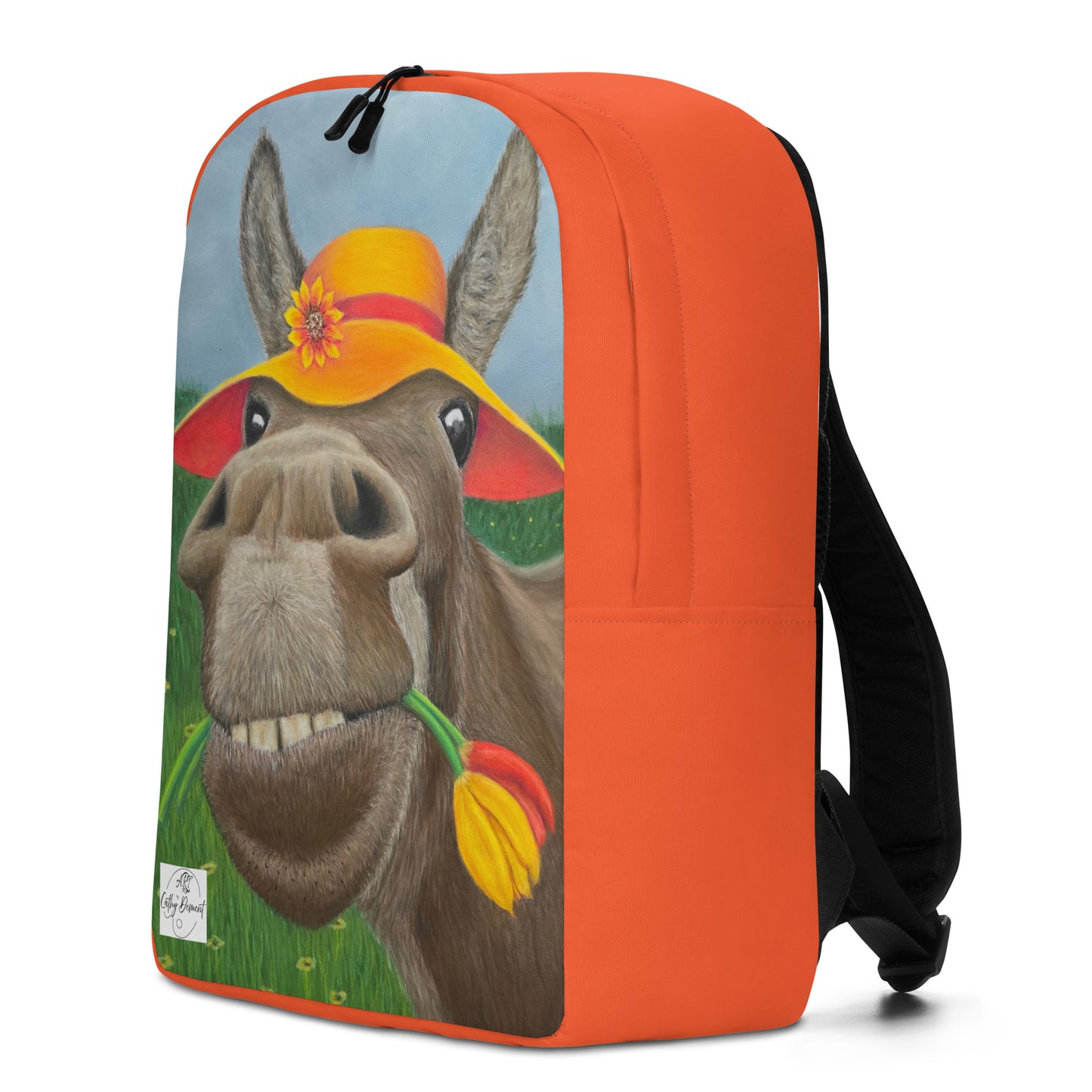 Minimalist Backpack: The Tulip Thief Whimsical Donkey In Floppy Hat Artwork