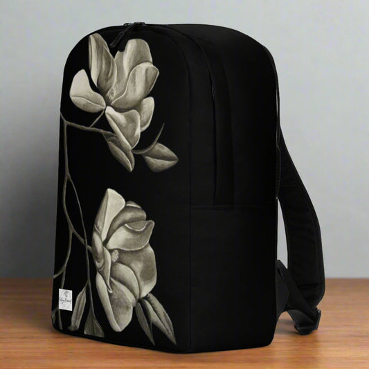 Midnight Magnolias: Monochrome Watercolor Artwork Design Backpack, Wearable Art