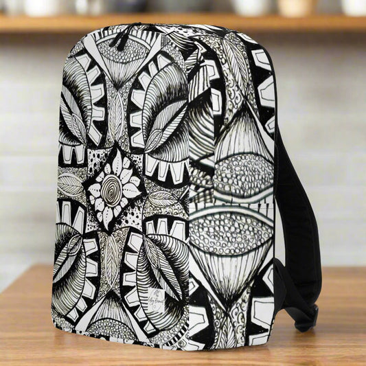 Minimalist Backpack - Zen-dala Monochrome Zentangle Artwork by Cathy Dement, Wearable Art Bag