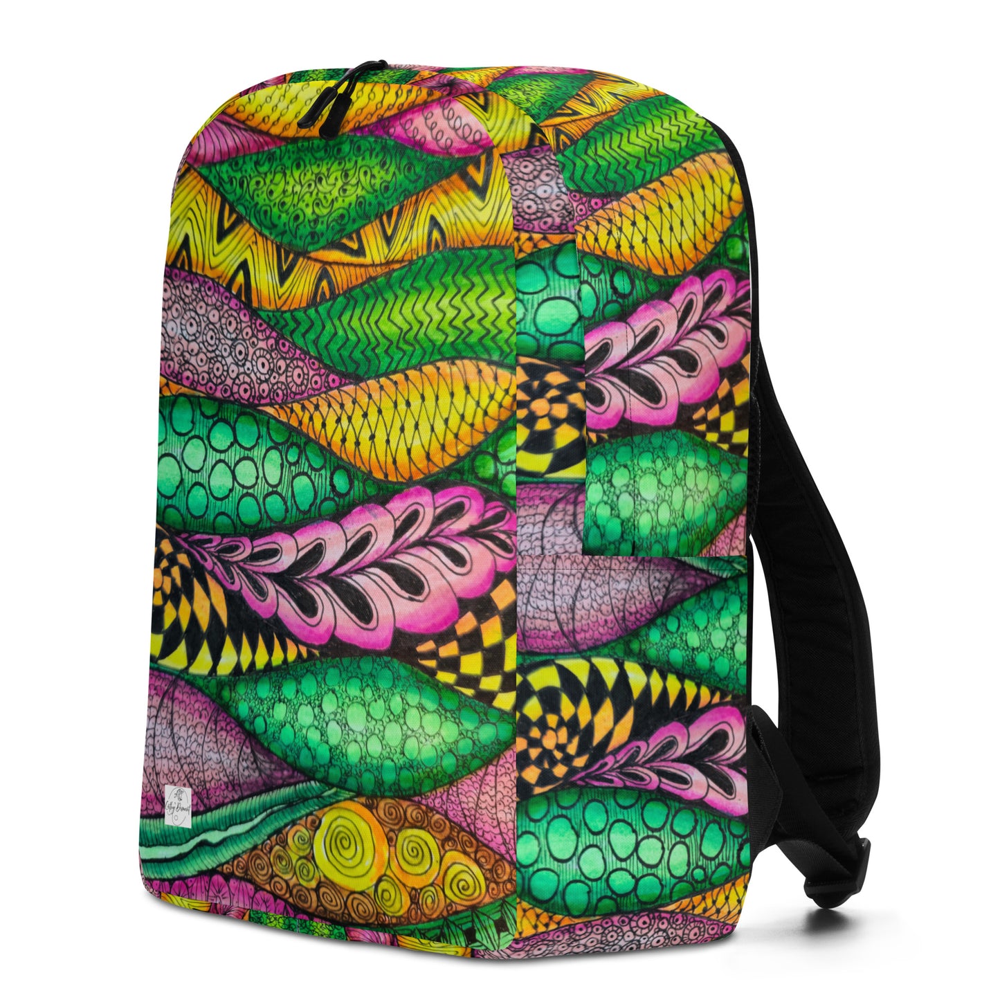 Minimalist Backpack - Zen Bloom, Colorful Zentangle Artwork by Cathy Dement, Wearable Art Bag