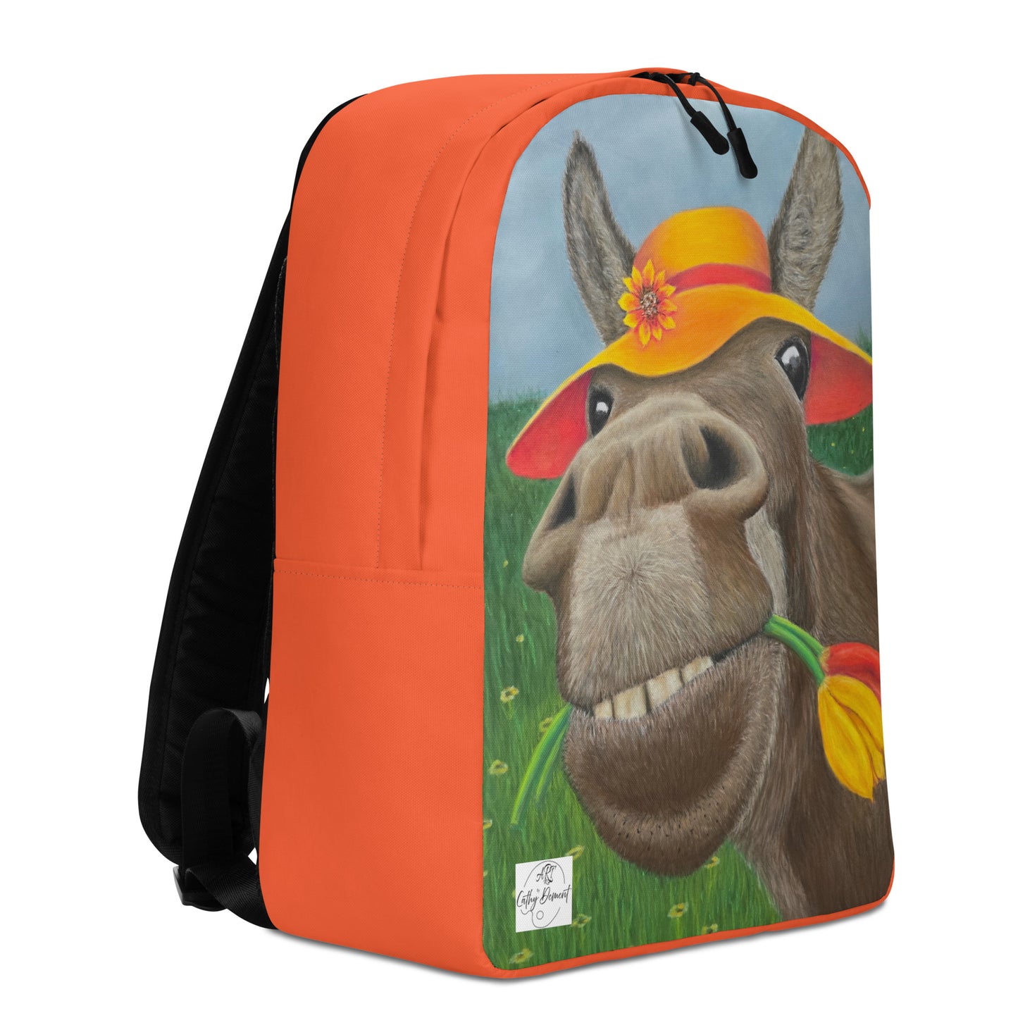 Minimalist Backpack: The Tulip Thief Whimsical Donkey In Floppy Hat Artwork