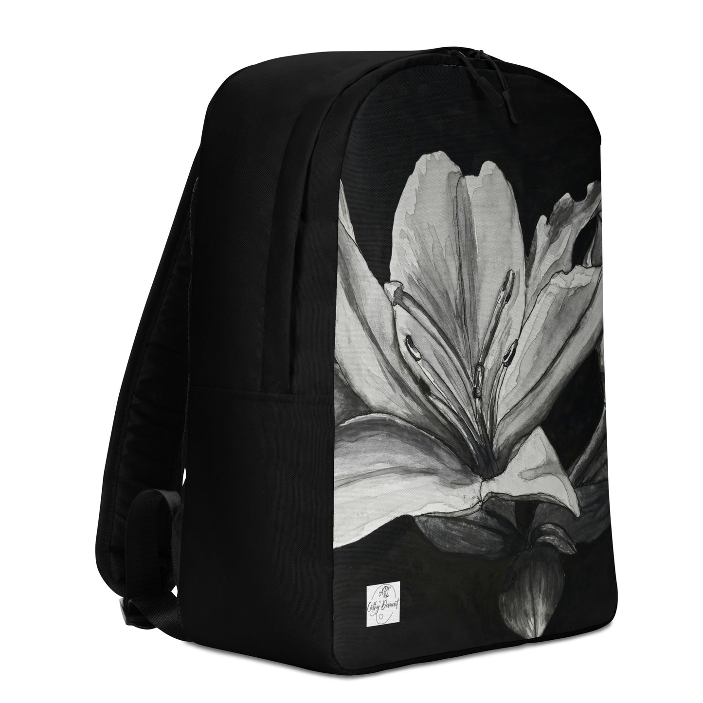 Floral Elegance: Lily Artwork Design Minimalist Black And White Backpack