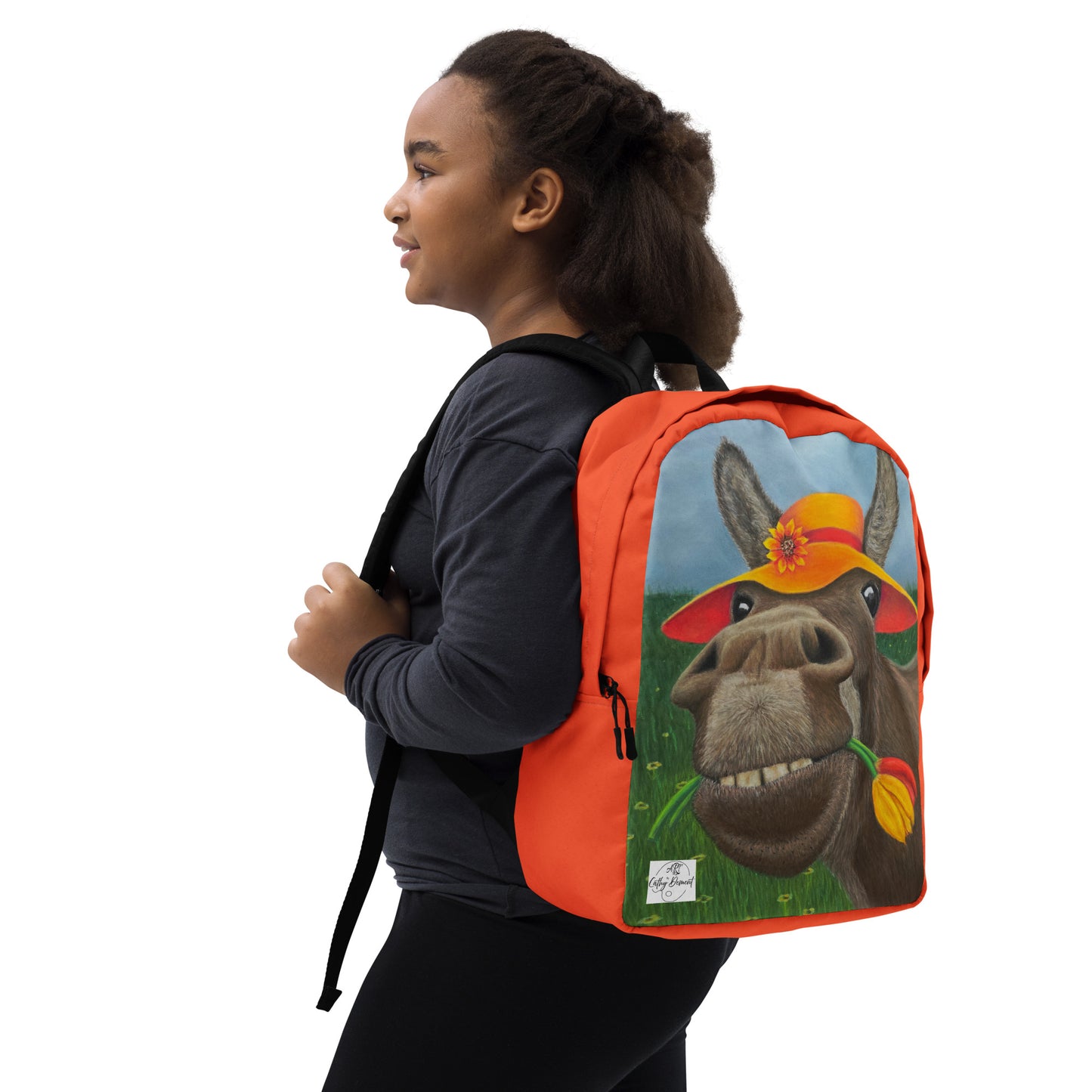 Minimalist Backpack: The Tulip Thief Whimsical Donkey In Floppy Hat Artwork