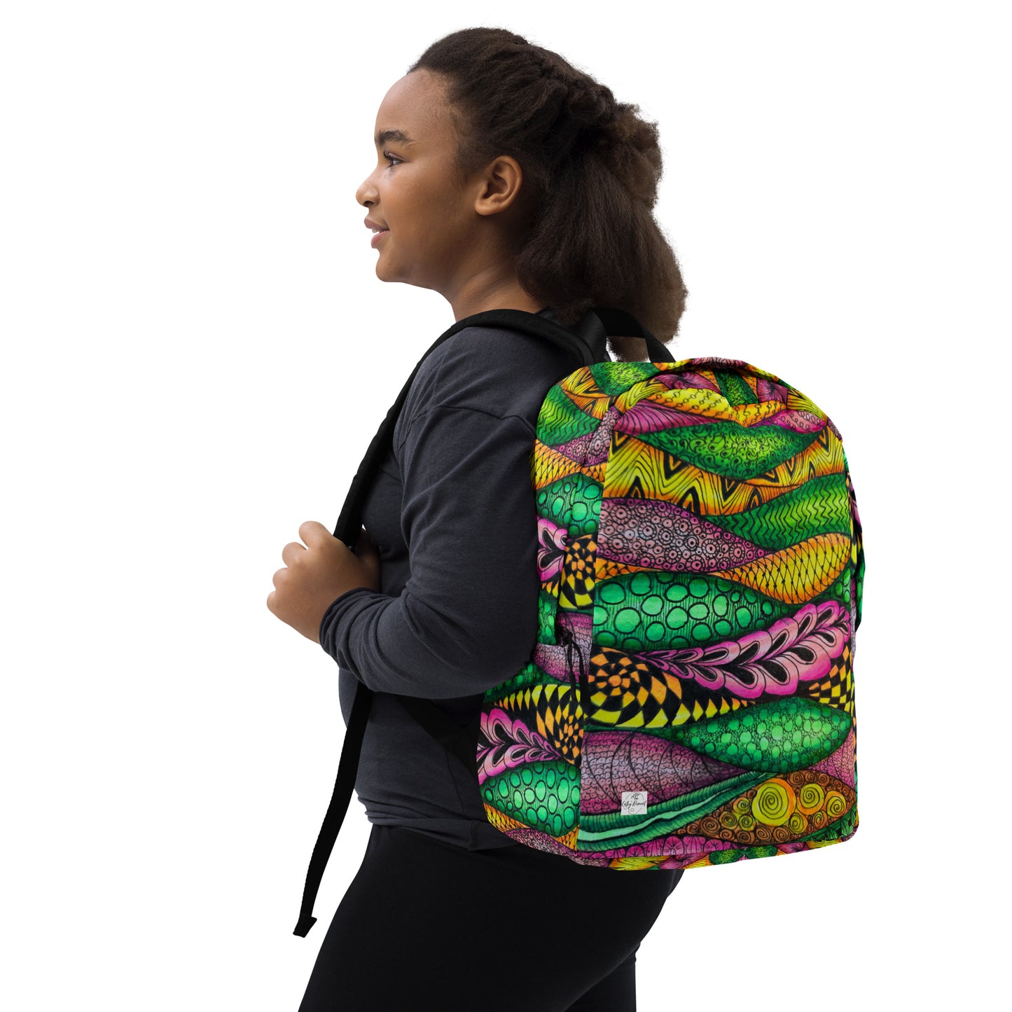 Minimalist Backpack - Zen Bloom, Colorful Zentangle Artwork by Cathy Dement, Wearable Art Bag