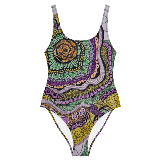 One-Piece Swimsuit - Zen Floral Bliss - Colorful Abstract Artwork Design