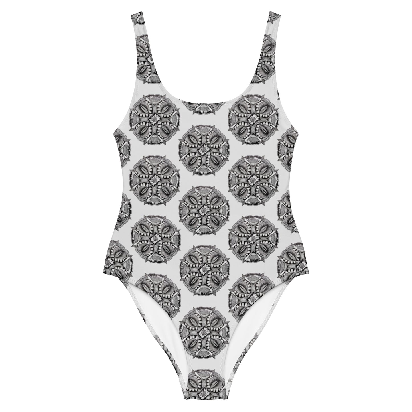 One Piece Swimsuit - Zen-Dala - Monochrome Mandala Abstract Artwork Design