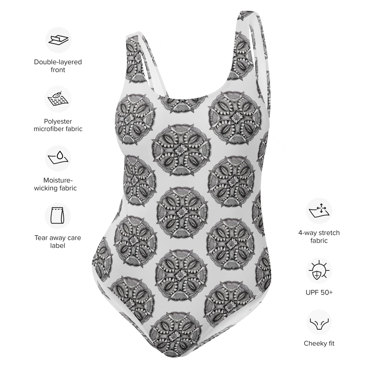 One Piece Swimsuit - Zen-Dala - Monochrome Mandala Abstract Artwork Design