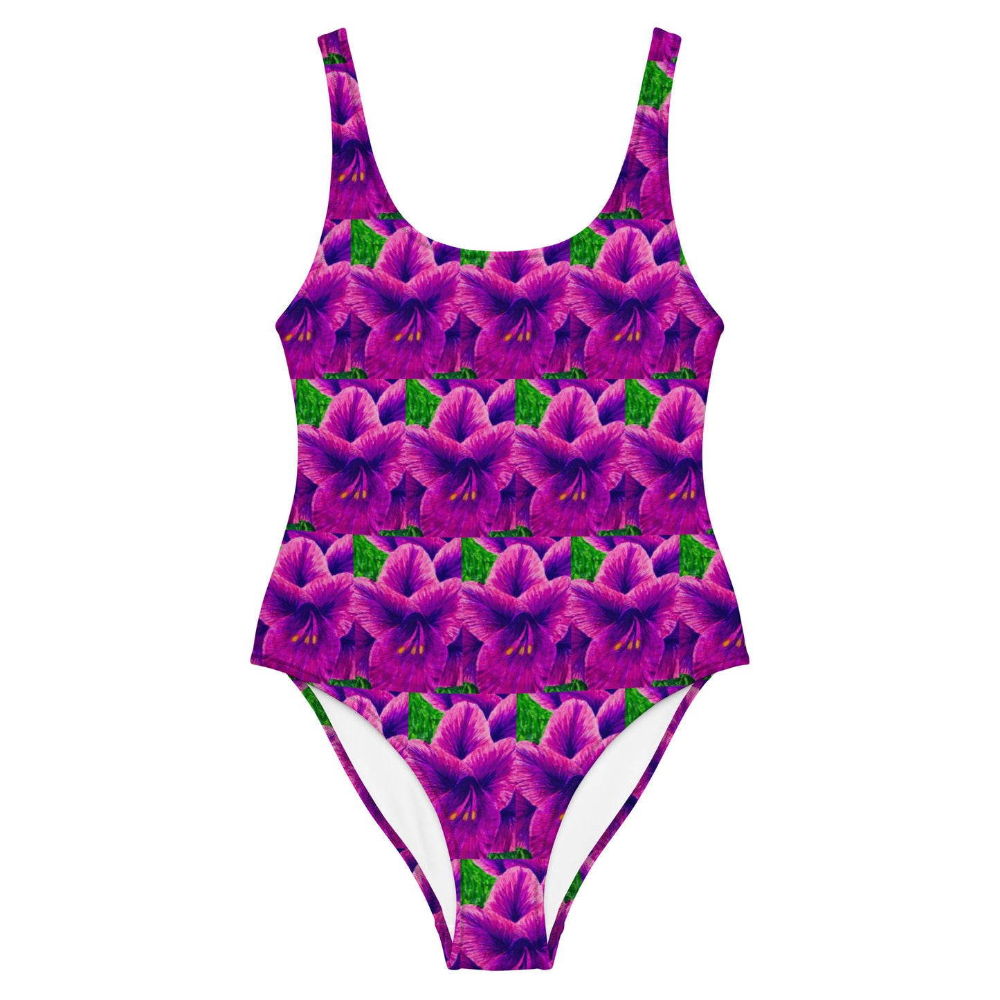 One-Piece Swimsuit - Royal Reverie - Purple Gladiola, Colorful Floral Artwork Design