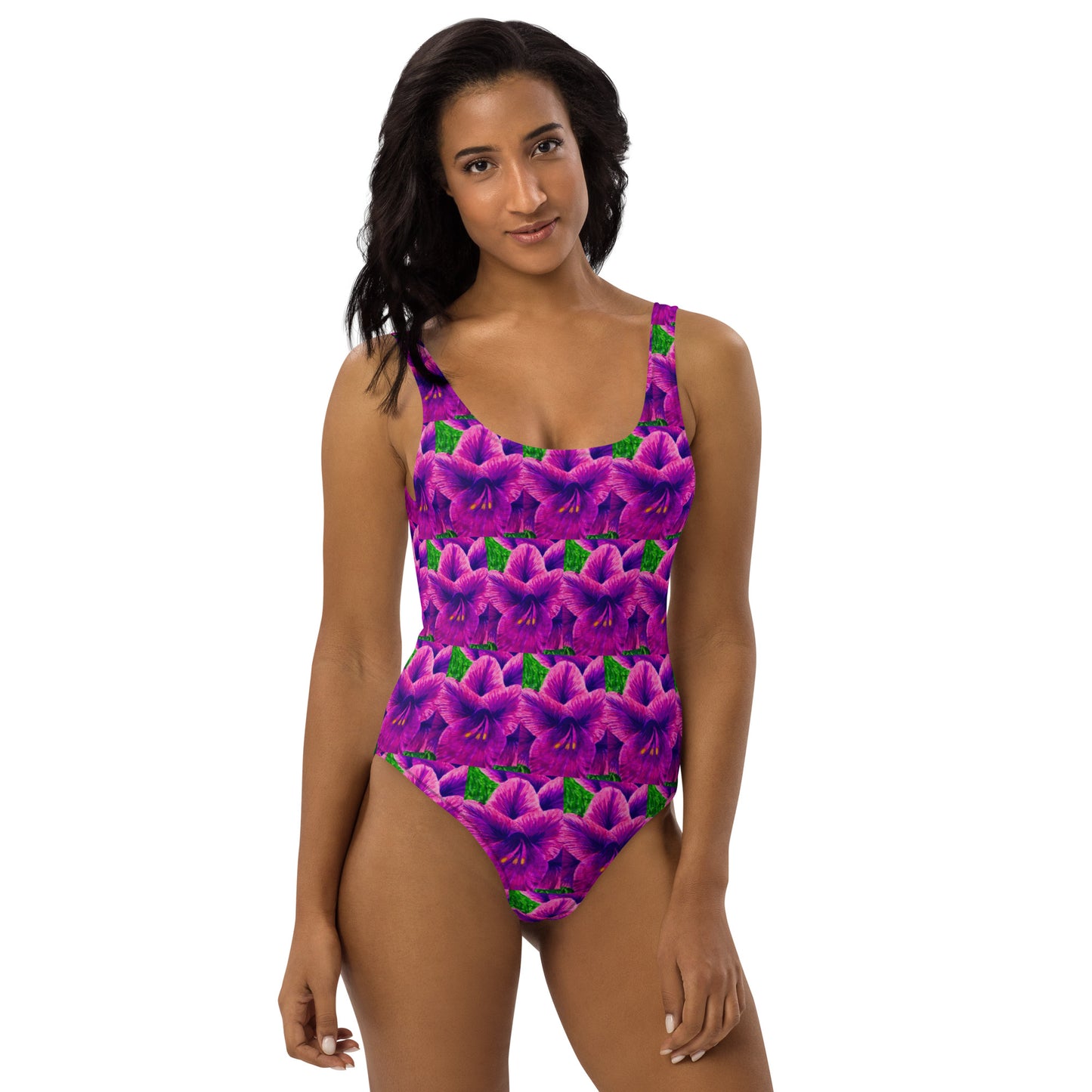 One-Piece Swimsuit - Royal Reverie - Purple Gladiola, Colorful Floral Artwork Design