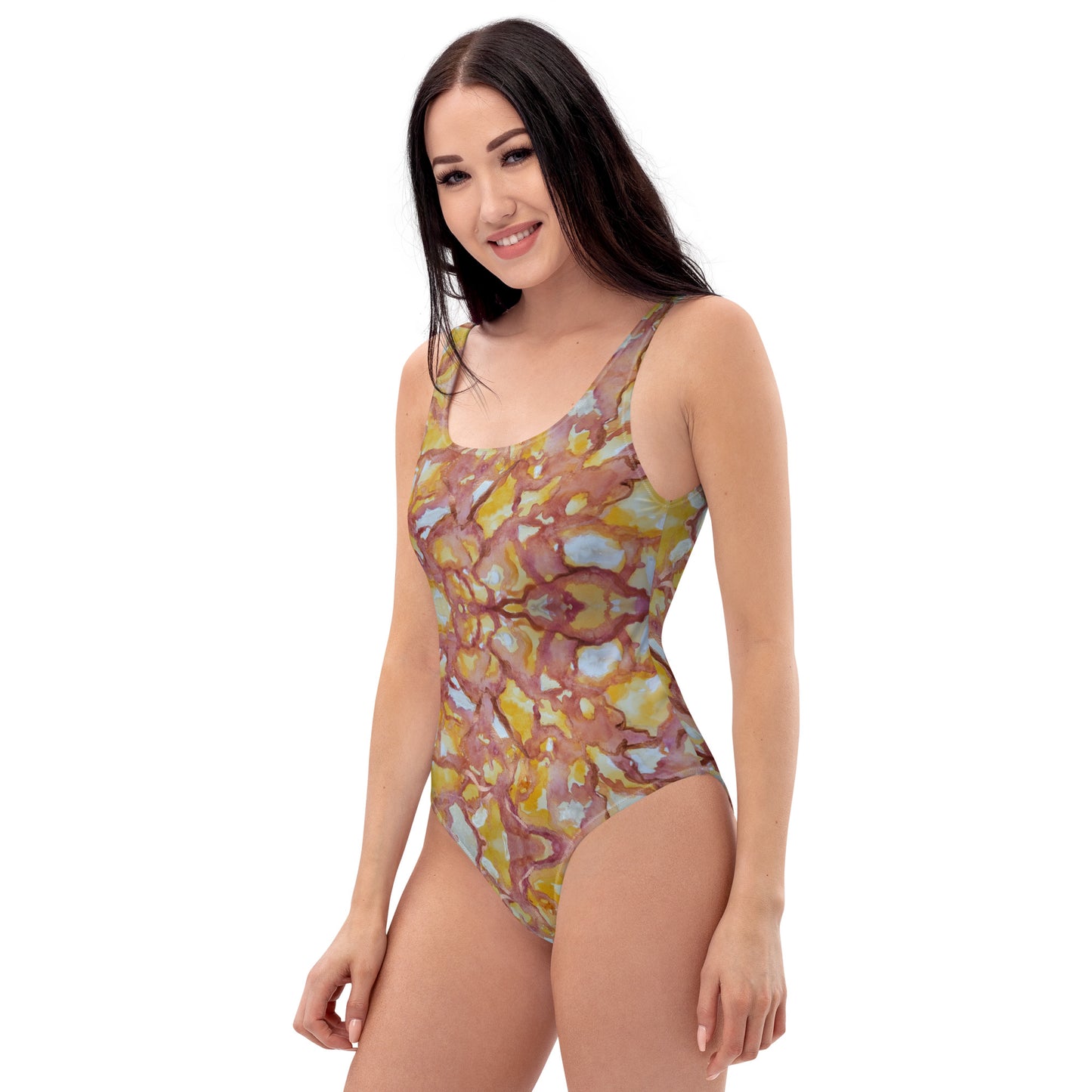 One-Piece Swimsuit - Sunset Veil - Colorful Abstract Artwork Design