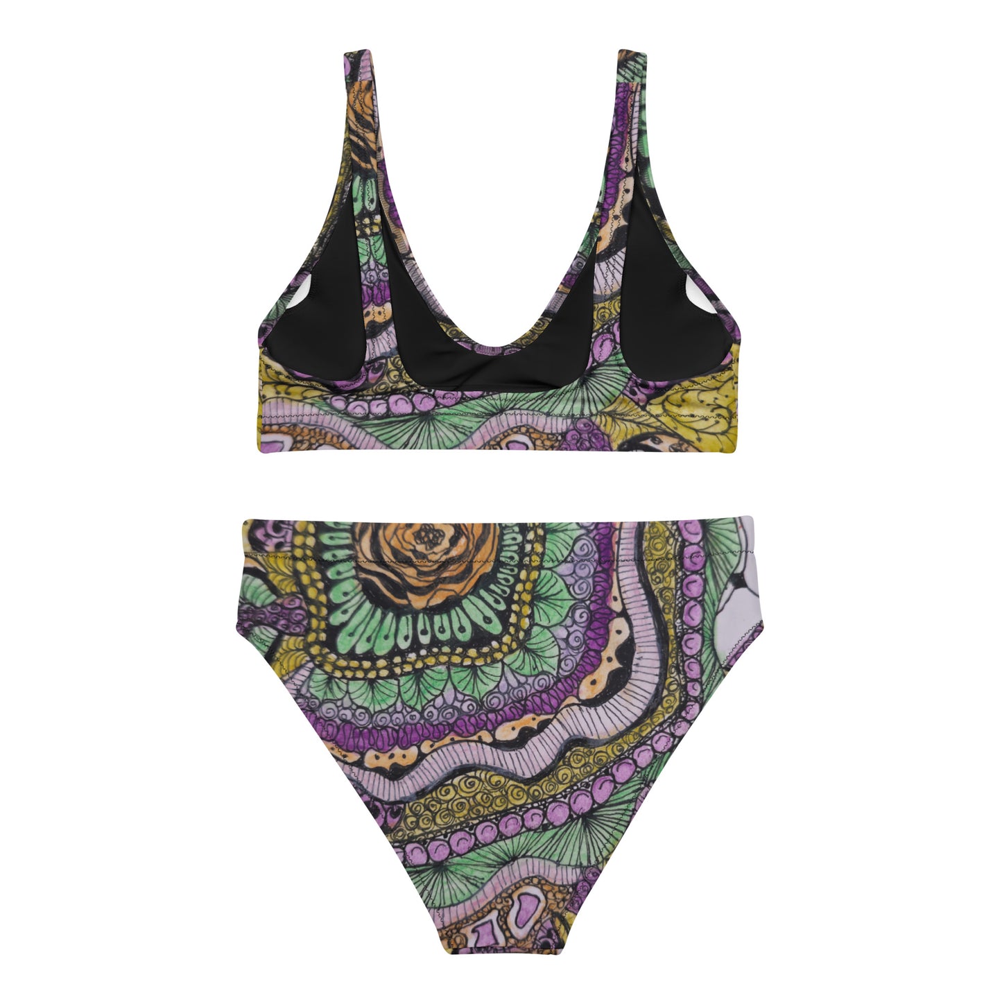 High-waisted Bikini - Zen Floral Bliss - Colorful Abstract Artwork Design